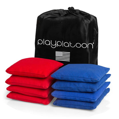 Premium Weather Resistant Duck Cloth Cornhole Bags - Set of 8 Bean Bags for Corn Hole Game - 4 Red & 4 Blue