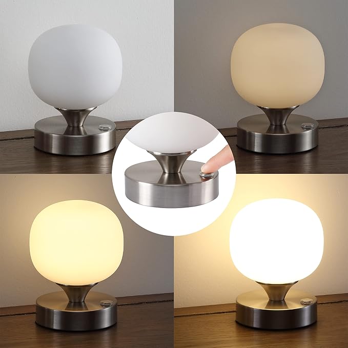 JONATHAN Y JYL7112B Owen 6.13" Modern Minimalist Iron Rechargeable Integrated LED Table Lamp Contemporary Bedside Desk Nightstand Lamp for Bedroom Living Room Office, Nickel/White
