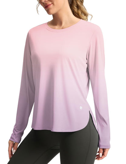 Women's Sun Shirts UPF 50+ Long Sleeve UV Protection Shirt Lightweight Quick Dry Workout Hiking Tops for Women(Pink/Purple Gradient,XL)