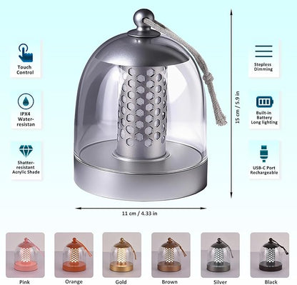 Outdoor Cordless Table Lamp Rechargeable,Water Proof Shower Lamp for Bathroom,Small Ambient Bedside Lamps for Night Stands (Silver Gray)