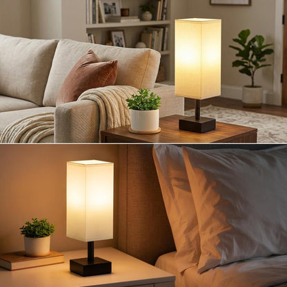 Percantis Bedside Lamp for Bedroom with White Shade, Small Lamp for Living Room,End Table, Button Switch(Bulb not Included)