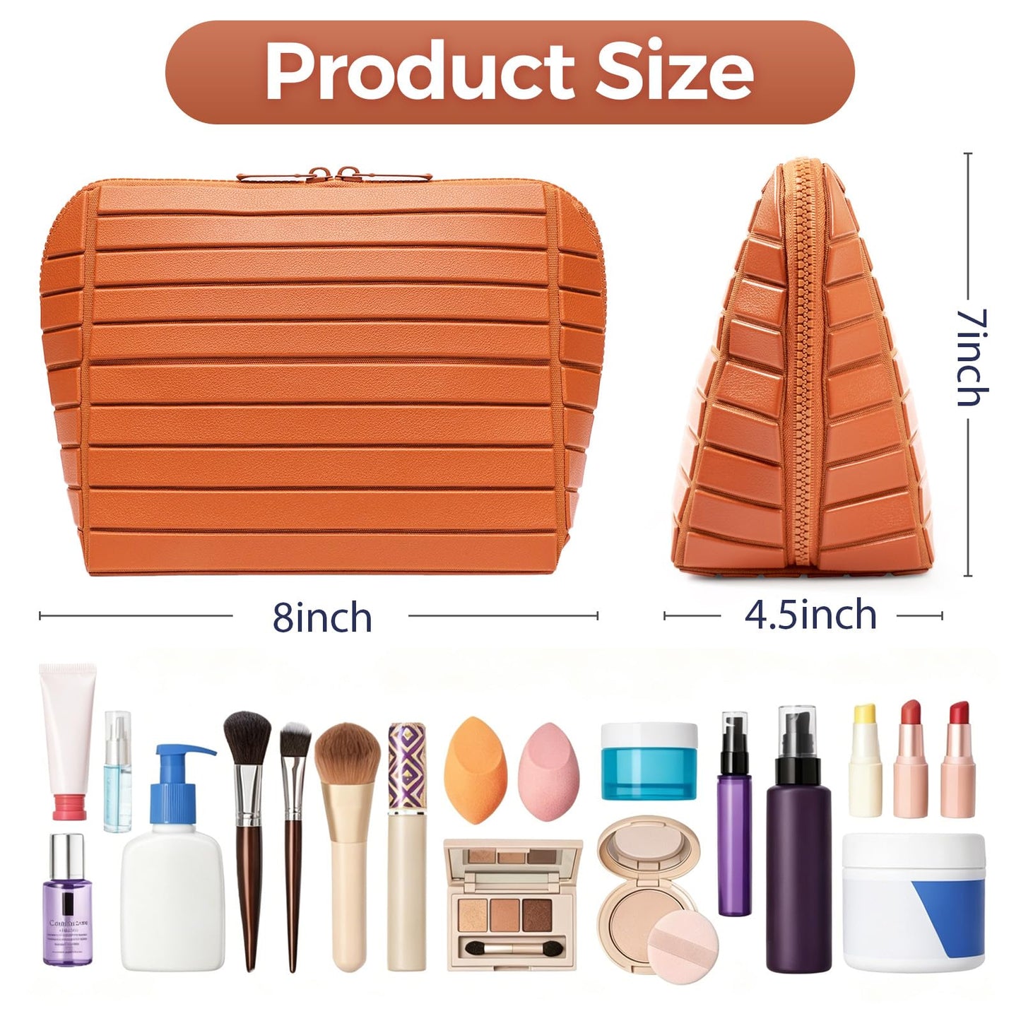 Travel Makeup Organizer Bag with Fold-Down Design and Adjustable Dividers, 27 Pockets & 3 Brush Storage Holders, Large Capacity Cosmetic Bags Toiletry Case - Brown