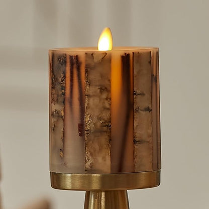 Luminara Embedded Birch Twigs Flameless LED Candle, 3.5" x 4.5", Moving Flame Real Wax Unscented, Battery Operated, Decorative Home Lighting Safe