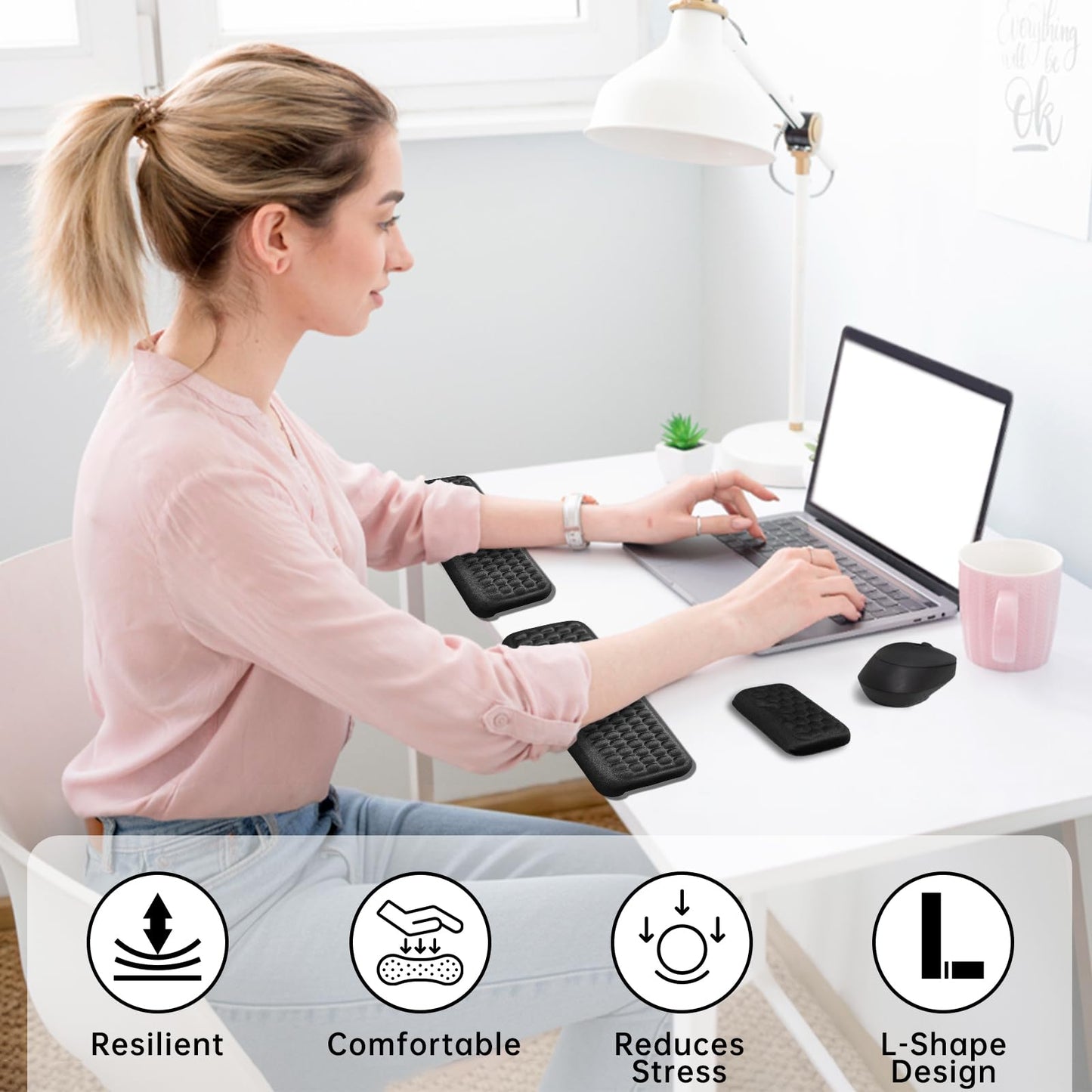 3 PCS L-Shaped Desk Elbow Pad for Desk, Comfort Arm Support Pads Rest for Desk with Non-Slip Base, Easy Relief Typing Pain, Ergonomic Desk Edge Cushion and Wrist Rest for Office Home Computer Keyboard