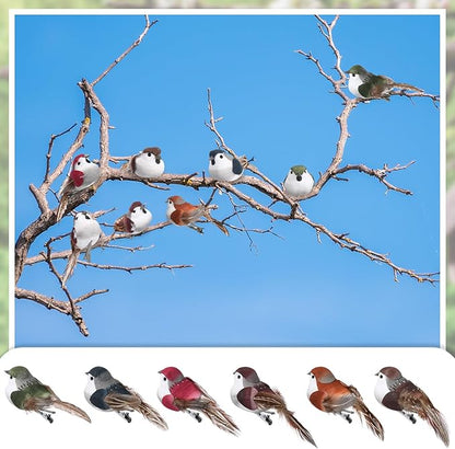 24 Pieces Fake Birds 3.9 Inch Foam Feather Artificial Birds Decorative Sparrow Realistic Ornaments for Christmas Tree Decoration Wreaths Craft Seasonal Displays(Multicolor,Sparrow)