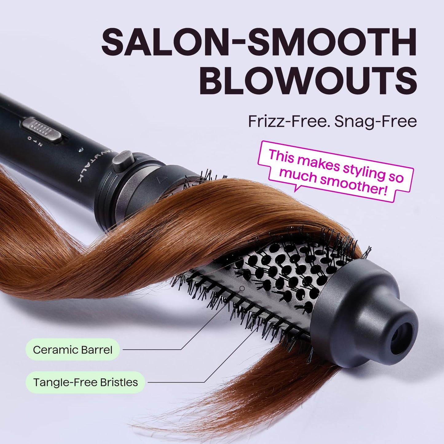Wavytalk Thermal Brush, 1 1/2 inch Heated Round Brush with Detachable Head, Velvet Pouch and Dual Voltage for Travel, Easy to Create Blowout Look, Rose Gold