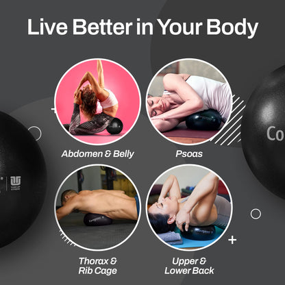 Tune Up Fitness – Coregeous Ball | Psoas Release Tool, Abdominal, Belly & Lower Back Release | Core Ball, Exercise Ball for Low Back, Stress & Digestive Relief, Improved Breathing & Sleep (Iris)