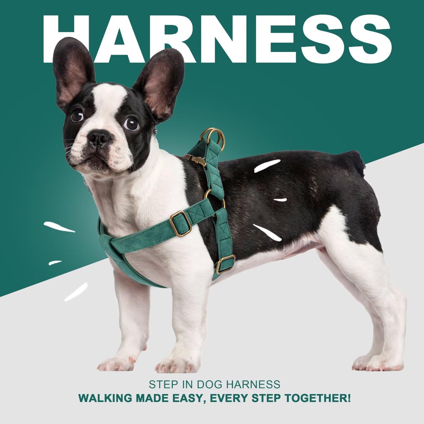 Didog Step in Dog Harness - PU Leather Dog Harness with Antique Bronze Metal Buckle, Easy Walk Dog Halter Harness for Medium Large Dogs Walking Training (Green, M: Chest 20-29")