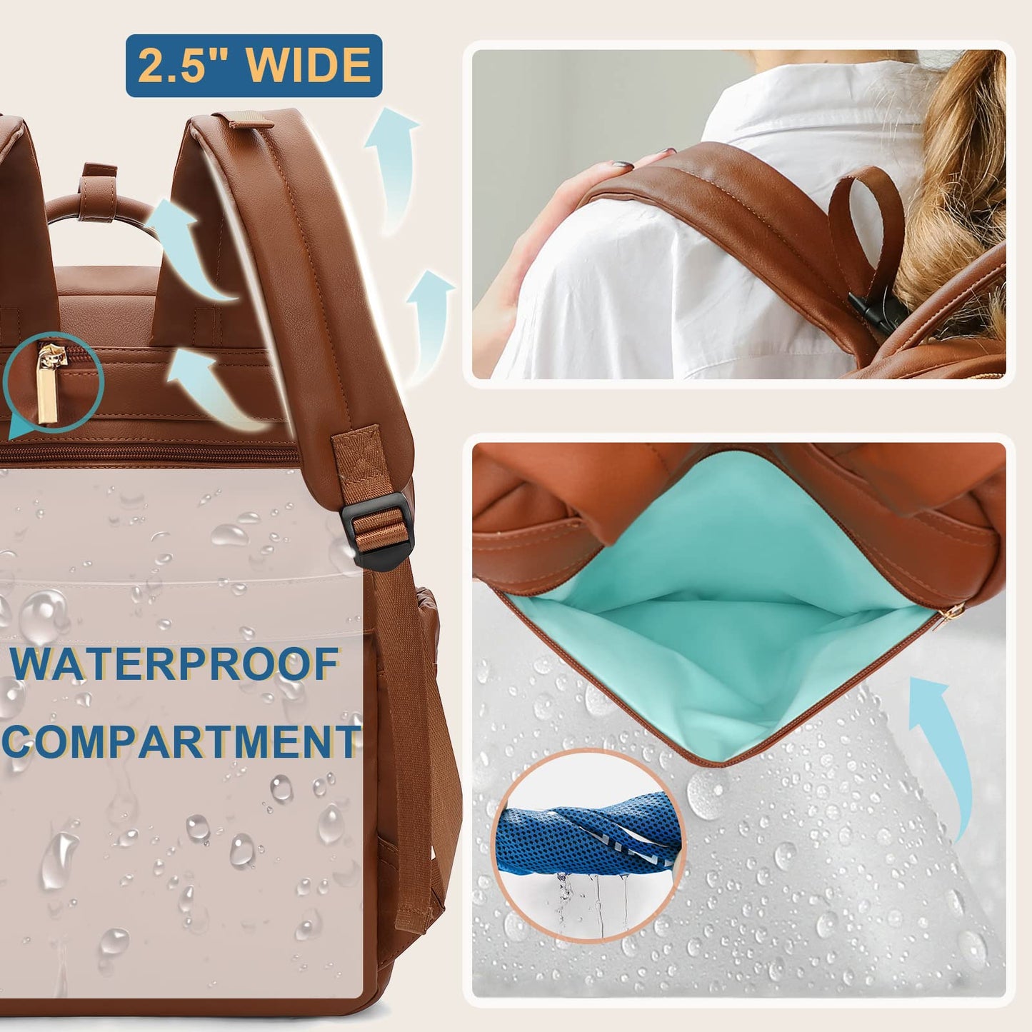 MOMINSIDE Diaper Bag Backpack, Leather Baby Bag with 18 Pockets, Diaper Backpack for Women Mom, Travel Baby Bag for Girl Boy, Large Wet Pocket, 4 Insulated Pockets, Stroller Straps, Brown