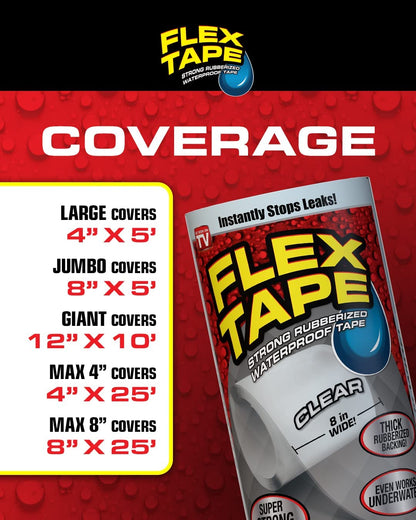 Flex Tape, Original Thick Flexible Rubberized Waterproof Tape - Seal and Patch Leaks, Works Underwater, Indoor Outdoor - Home RV Roof Plumbing and Pool Repairs, Gray, 12 in x 10 ft, Pack of 1
