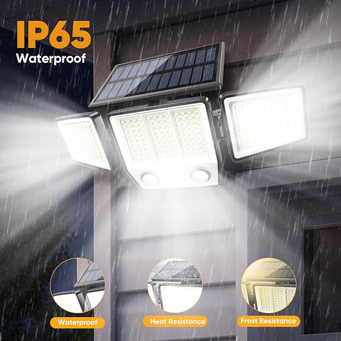Solar Motion Sensor Outdoor Lights Waterproof - 3000LM 3 Modes Security Lights Outdoor 270° Illumination IP65 LED Solar Flood Wall Light for Garden Yard Patio Pathway (Modern, 3)