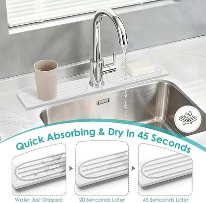 4Pcs Stone Faucet Mat for Kitchen Sink, Diatomite Quick Dry Water Absorbing
