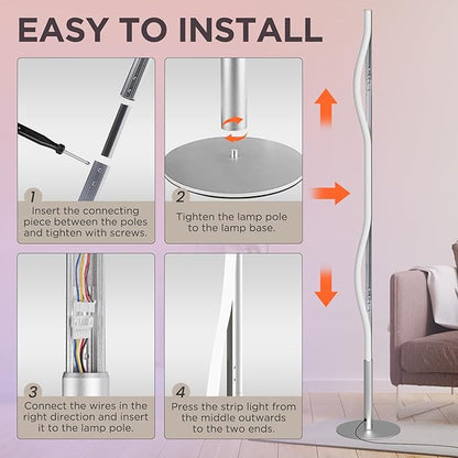 LED Corner Floor Lamp, Set of 2 Minimalist Dimmable Light with Remote, 2700-6500k Color Temperature Stepless Adjustable, 58" Tall Standing Lamp for Living Room, Bedroom, Office, Silver