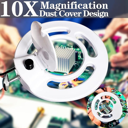 10X Magnifying Glass with Light, KIRKAS 2,200 Lumens LED Magnifying Lamp with Clamp, Stepless Dimmable Real Glass Lens Magnifier, Adjustable Arm Workbench Light for Close Work Hobby Repair - White