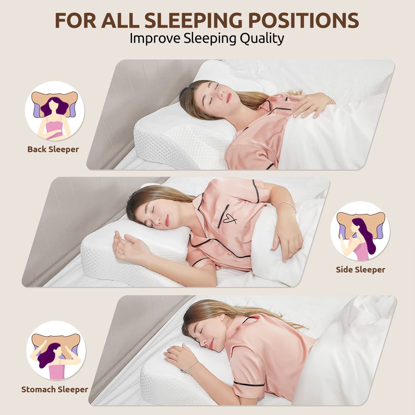DONAMA Cervical Neck Pillow for Pain Relief,Odorless Contour Memory Foam Pillows with Cooling Pillowcase Cozy Sleeping, Orthopedic Ergonomic Bed Pillows for Side Back Stomach Sleepers