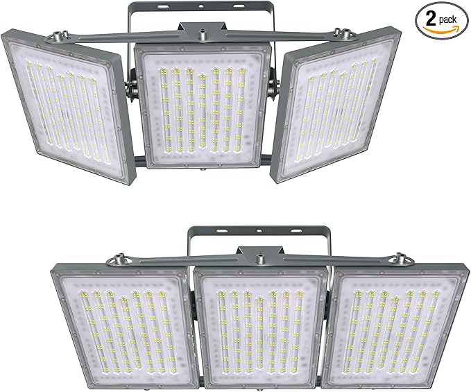 STASUN 2 Pack LED Flood Lights Outdoor, Max Series 480W 48000lm 6000K Daylight IP66 Waterproof, Commercial Parking Lot Lights, 3 Heads for Yard Street Stadium Outdoor Area Floodlight Security Light