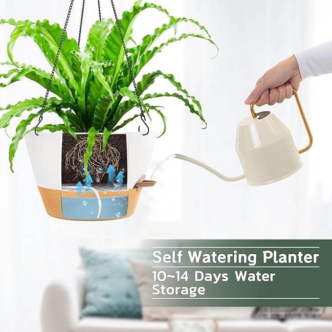 ZMTECH 12 Inch Hanging Planters for Indoor Plants, 3 Pack Self Watering Hanging Planter with Visual Reservoir, Hanging Pots for Plants Outdoor with Drainage Hole and Plant Hanger(3 Pack, White)