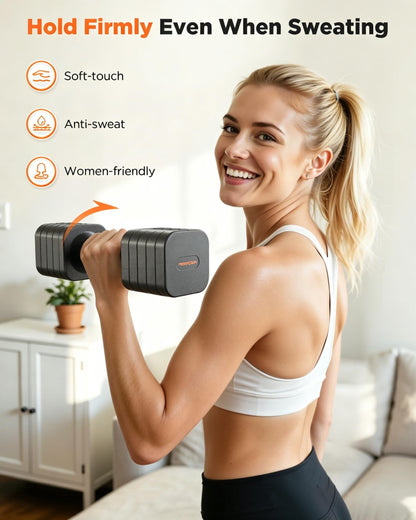 FEIERDUN 5-in-1 Adjustable Dumbbell Set of 2, 12LBS/20LBS Hand Weights for Women, 1s-Adjust Dual-Stable Dumbbell Set for Women Home Gym & Outdoor