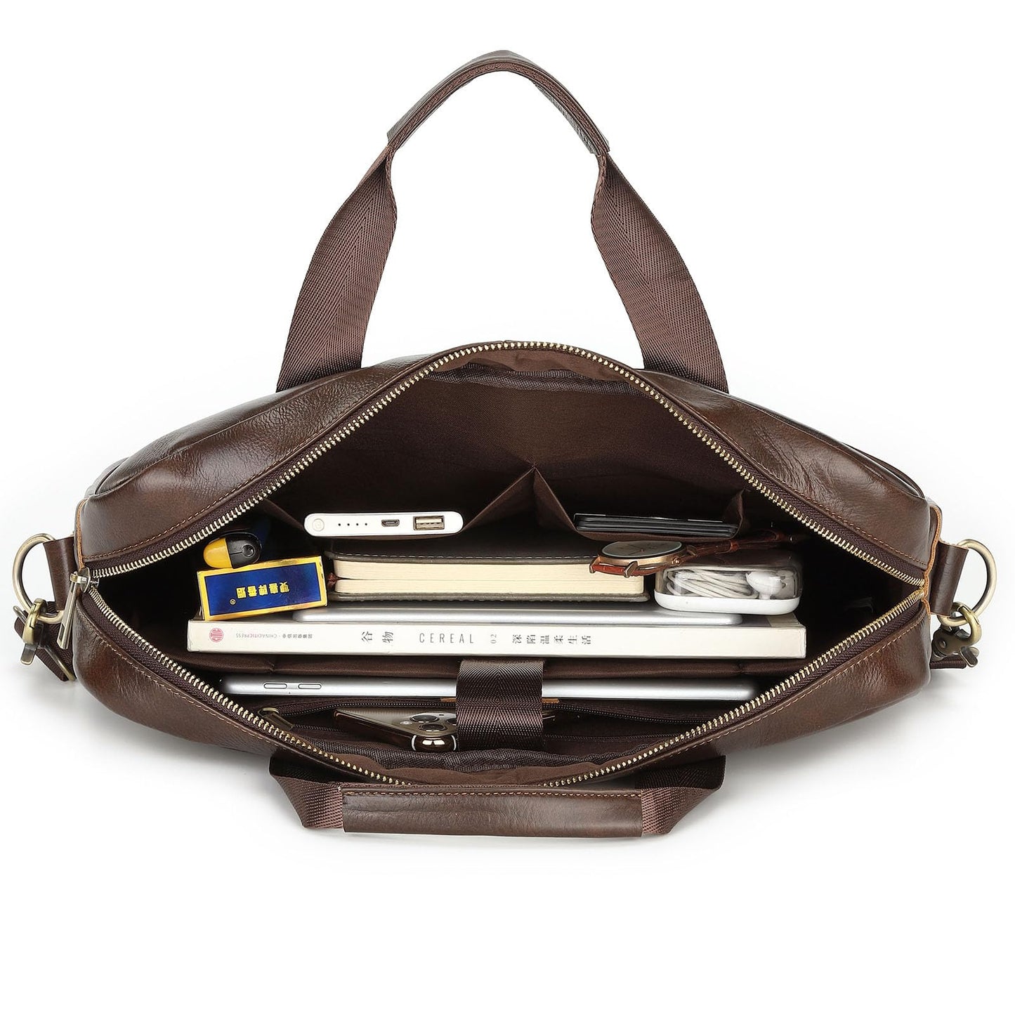 Messenger Bag for Men 15.6" Vintage Leather Waterproof Laptop Briefcase Computer Laptop Bag Shoulder Bag for Office Business (Brown)
