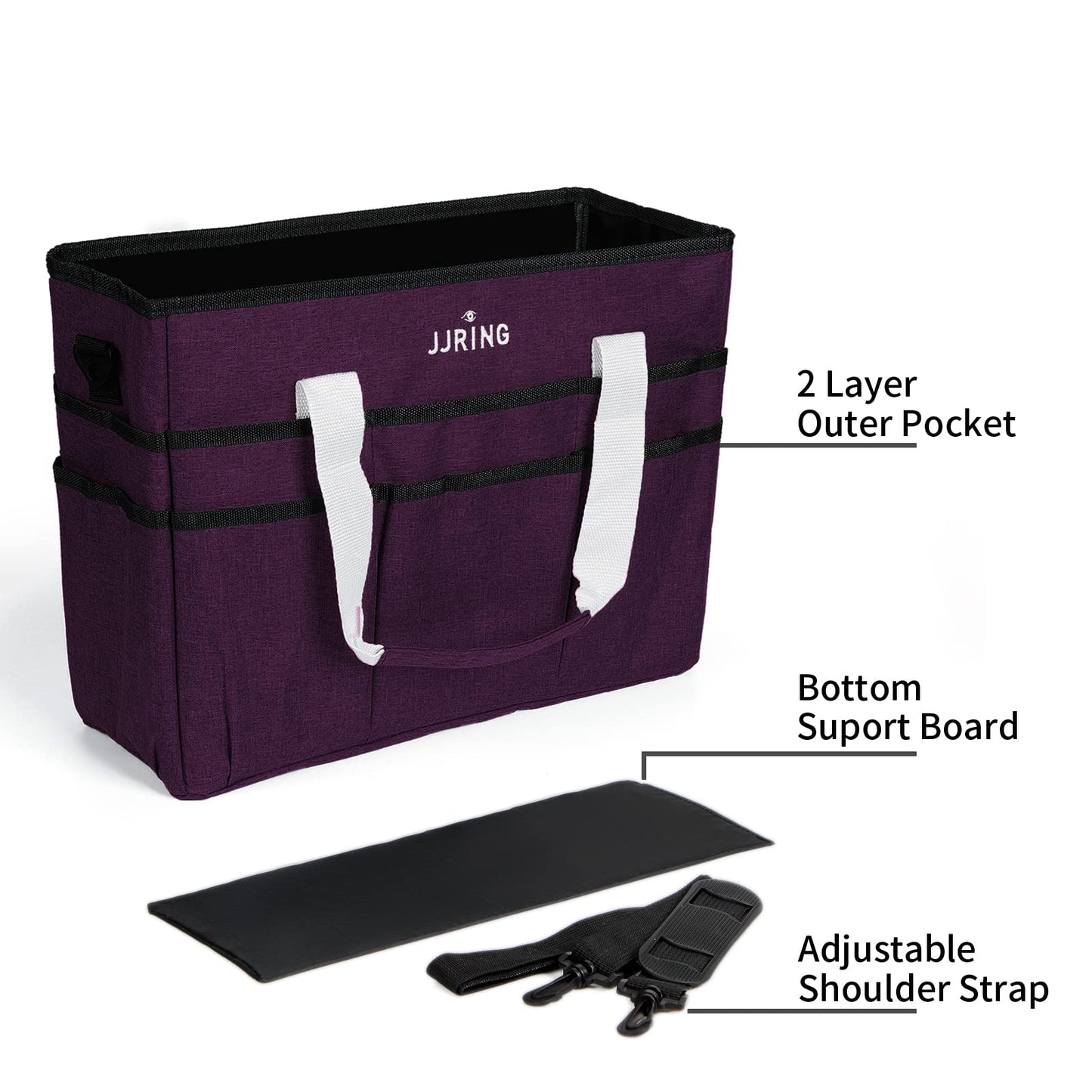 JJRING Craft Organizer Tote Bag, Large Art Storage Caddy with Multiple Pockets, Deep Purple Sewing Bag for Art, Craft, Scrapbooking, Medical, and Office Supplies Storage