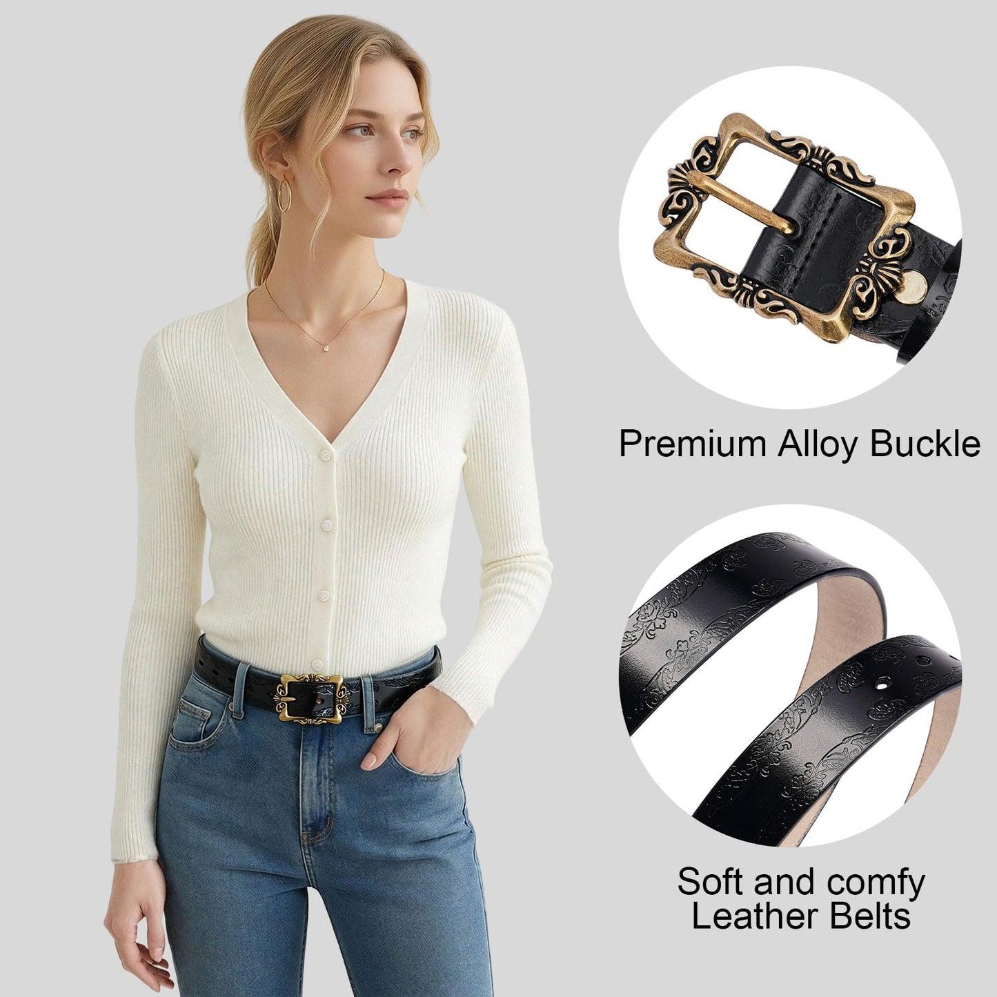 LEEXTON Womens Leather Belt Fashion Soft Waist Belt with Pin Buckle for Jeans Dress Leisure Pants
