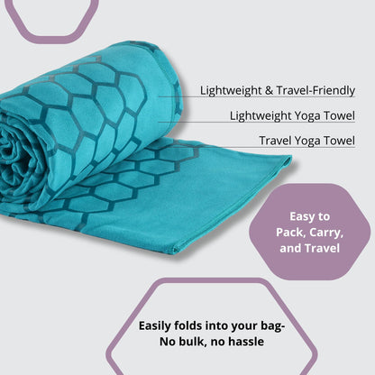 Clever Yoga Hot Yoga Mat Towel – Non-Slip Grip for Hot Yoga, Sweat Absorbent, Honeycomb Silicone Grip, Stays Flat – Ideal for Pilates, Travel, Washable & Lightweight - Dark Blue