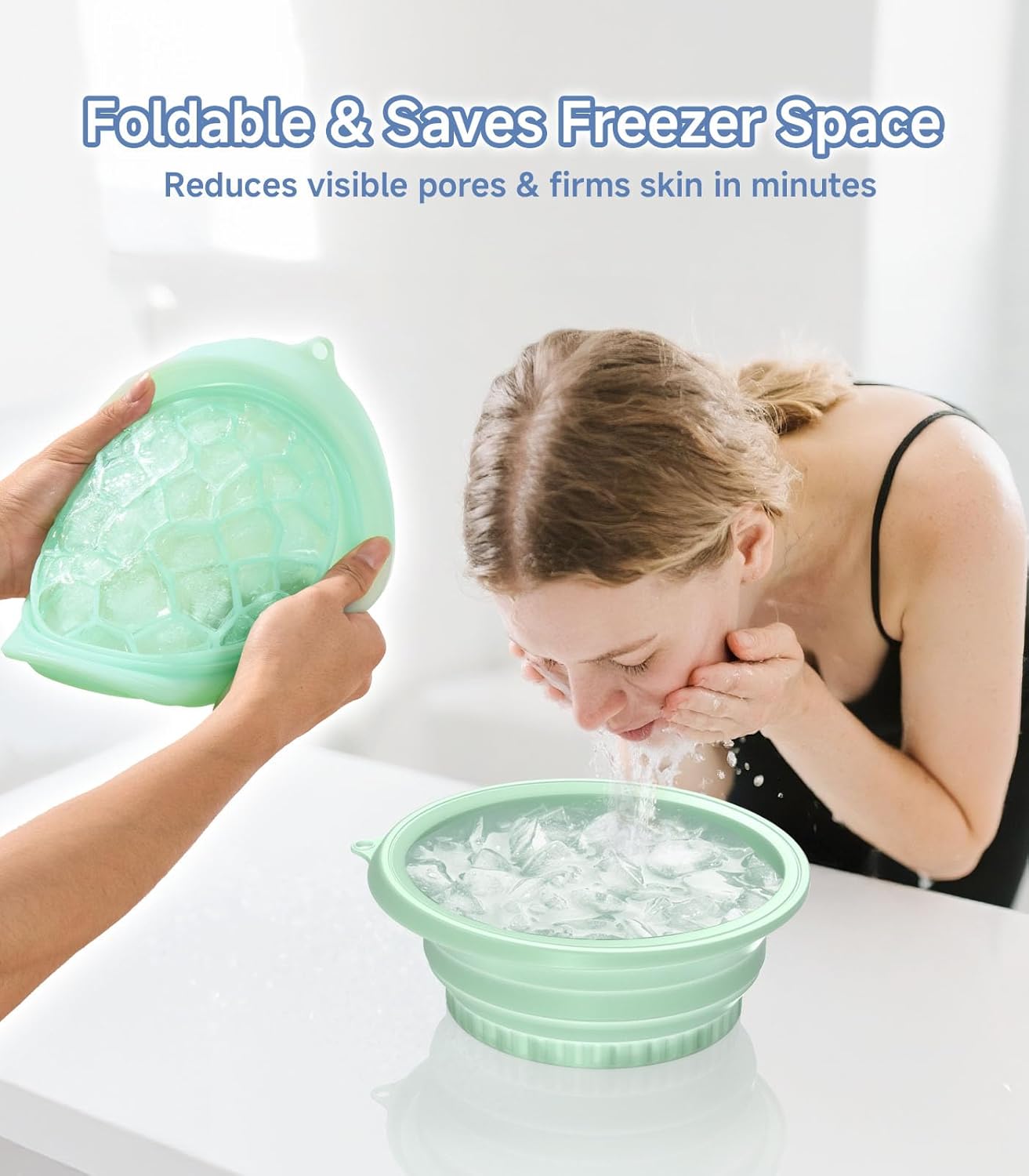 Face Bowl for Ice with Built-in Ice Tray – Collapsible Silicone Facial Ice Bath Bowl for Cold Plunge Therapy, Skin Tightening & Acne Relief – Portable Spa Tool for Home & Travel(Black)