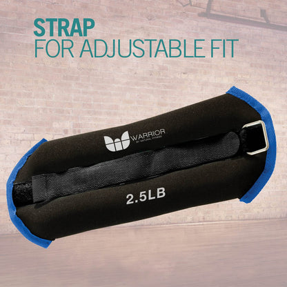 Warrior Adjustable Length Ankle Wrist Weights Pair for Arm and Leg Exercise, Aerobics, Walking, Running, Physical Therapy and Fitness Cardio Strength Training - 5 lb Pair (2.5 lb Each)