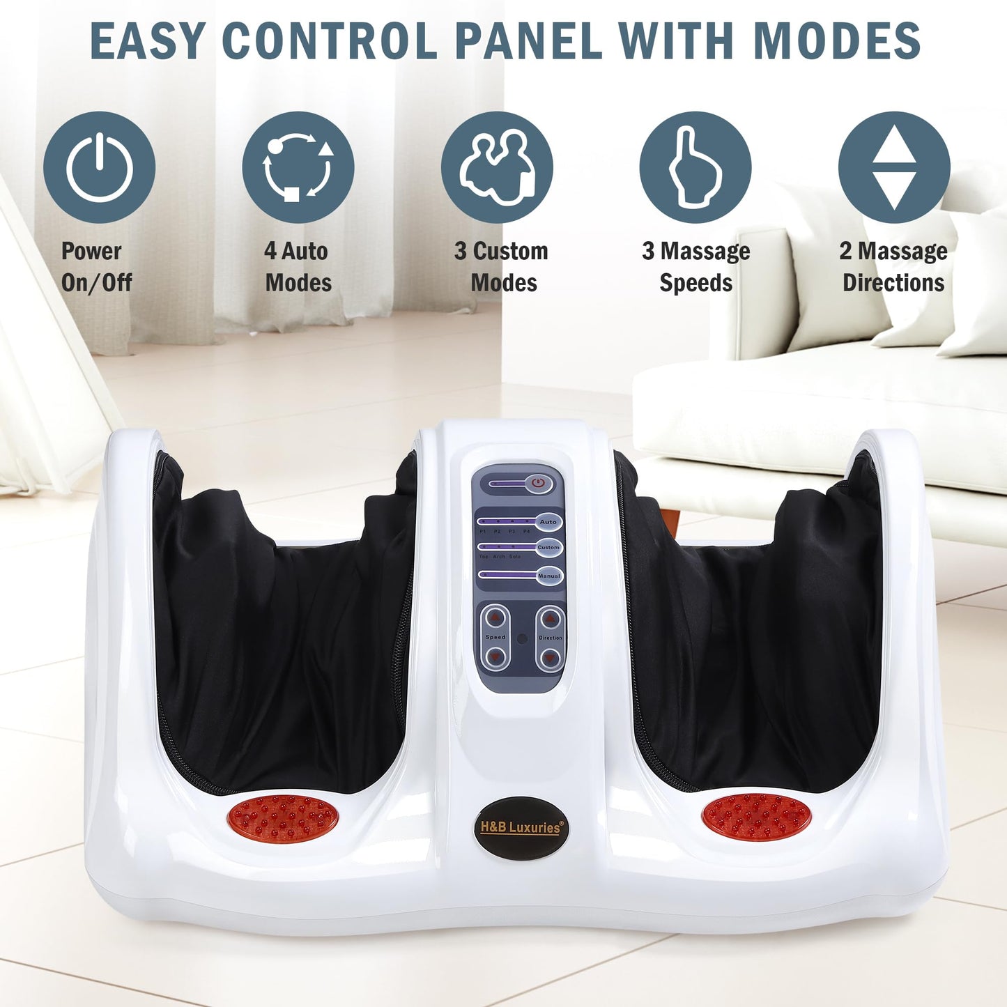 H&B Luxuries Shiatsu Foot Massager Machine with Remote Controller, Kneading and Rolling Home Massagers for Feet, Ankle, Calf, Leg, Ideally for Men, Women, Father, Mom Parents and The Elderly, Red