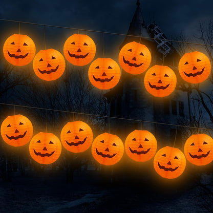 Gejoy 12pc Halloween Jack O Lantern 8inch Halloween Decorations Plastic Pumpkins Pumpkin Hanging Paper Lantern Halloween Indoor Outdoor Party Decoration Supplies