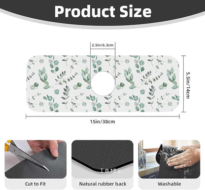 Watercolor Sage Green Grass Leaves Kitchen Sink Splash Guard Faucet Mat Super