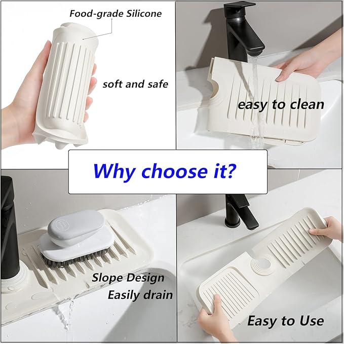 Kitchen Sink Splash Guard Silicone Faucet Handle Drip Catcher Tray Sink