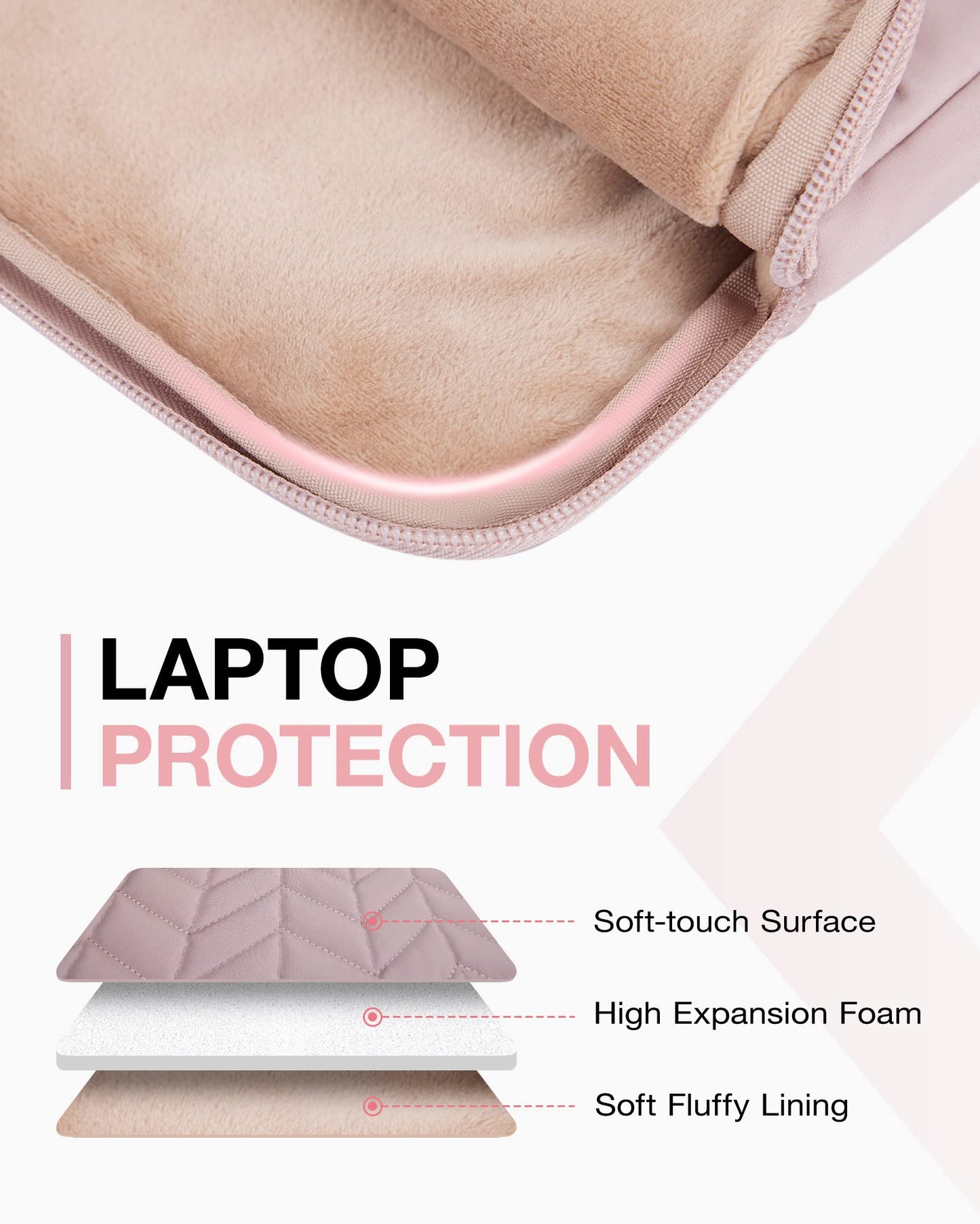 BAGSMART Laptop Case with Handle, Puffy Padded Laptop Bag Sleeve for Women, Portable MacBook Air/Pro Computer Case, 15-16 inch, Pink