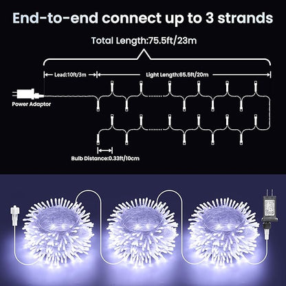 Color Changing Christmas Lights, 75ft 200 LED White & Multicolor Christmas String Lights with Remote, 11 Modes Fairy Twinkle Light Waterproof for Party Garden Wedings Holiday Xmas Tree Decorations
