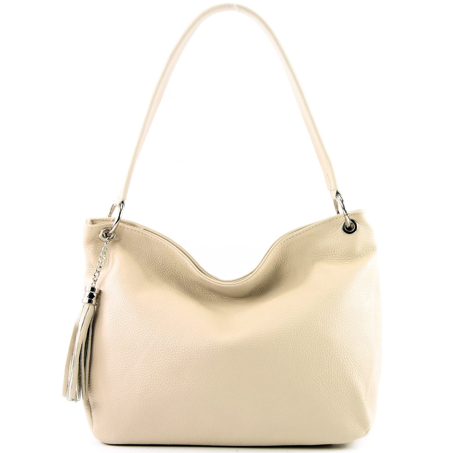 modamoda de - T154 - shoulder bag made of italy leather (Cream beige)