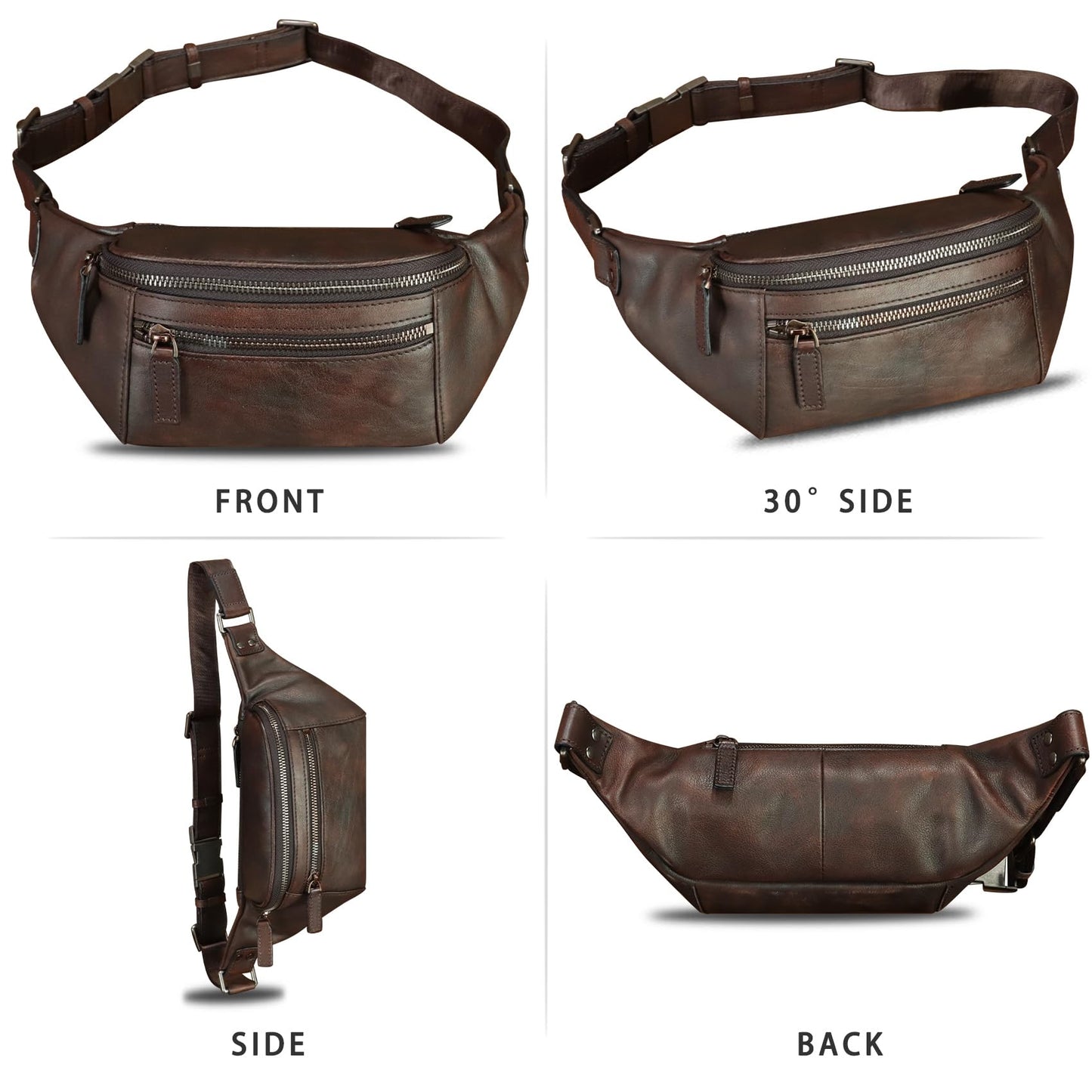 Genuine Leather Fanny Pack for Women and Men Vintage Real Leather Waist Bag Hip Bum Crossbody Sling Bags (Coffee)