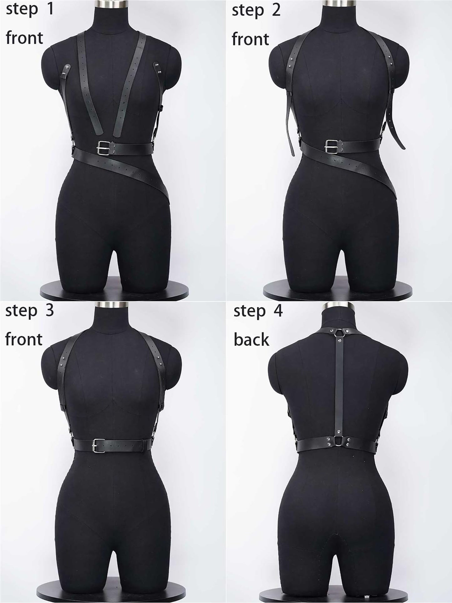 WARANDOD Women’s Adjustable Faux Leather Wide Waist Belt with Shoulder Straps, Gothic Punk Harness Style Fashion Belt, Alloy Buckle Accessory(Waist 26.0-35.4in)