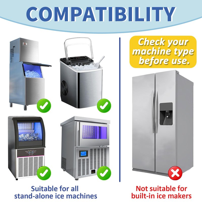 Ice Maker Cleaner and Descaler - Ice maker cleaning tablets mini size, compatible with all major brands, safe and nickel-free descaler, suitable for countertop, portable, and commercial ice makers.