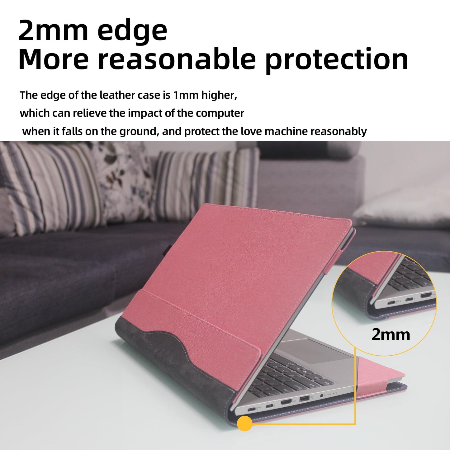 Laptop Case for Dell 16 Plus DB16250 DB16255|16 Plus 2-in-1 DB06250 [Not Other Models] All Inclusive Drop Case 16" PU Leather Protective Laptop Bag Detachable Shell (Pink)
