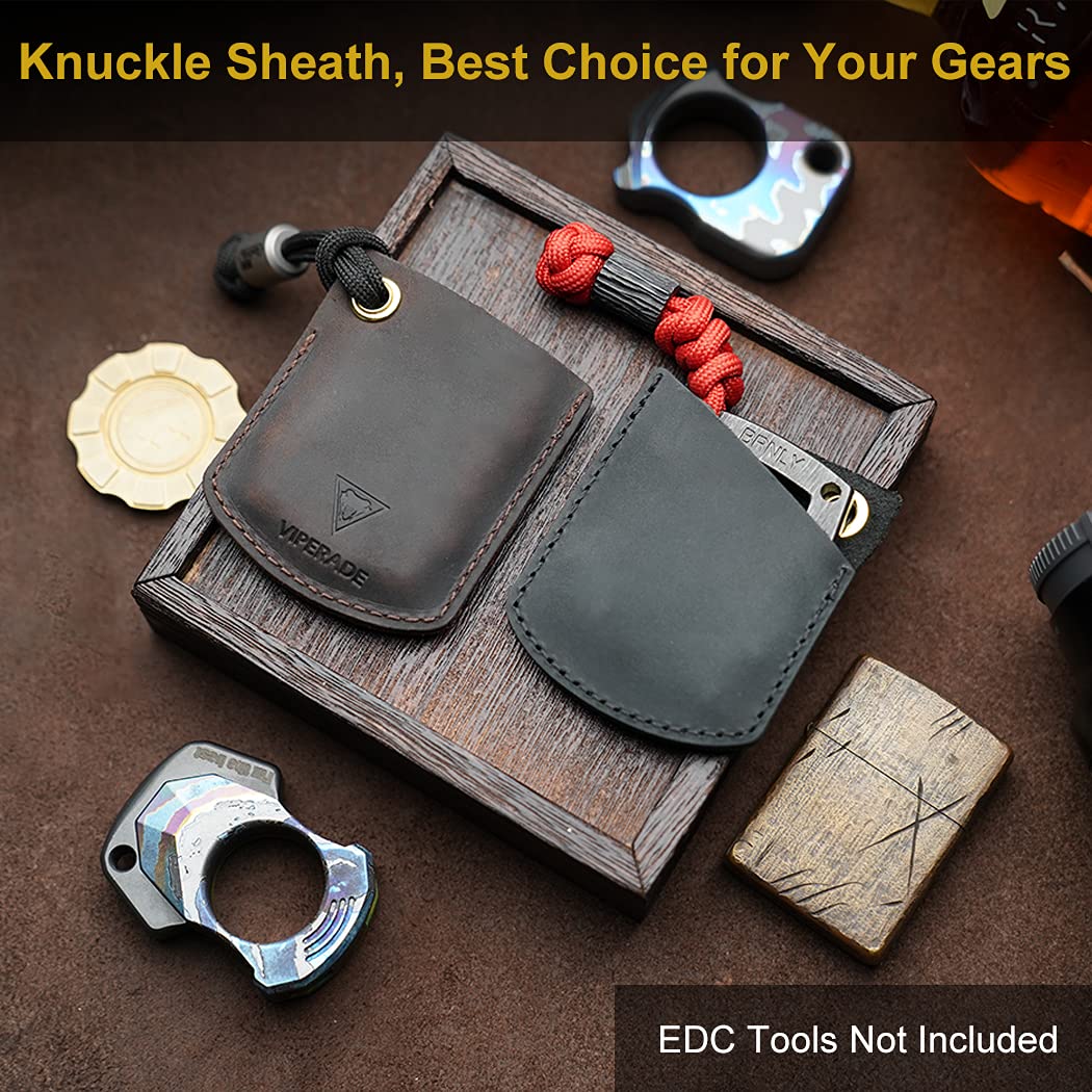 Viperade PJ27 Leather Sheath for EDC Knuckle, Coins, Lighter, Car Key, Carabiner, Mini EDC Gears (Black)