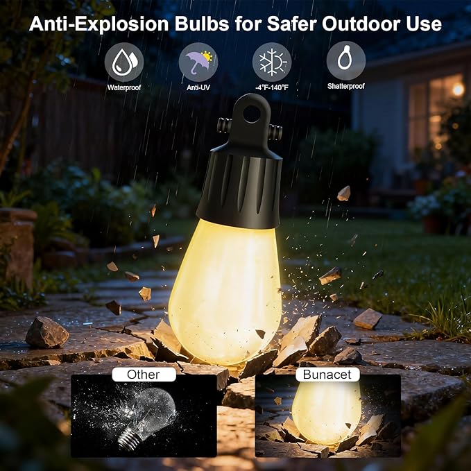 Outdoor String Lights 59FT Smart Patio Lights with APP Control, 18 LED Bulbs RGB IC Warm White, IP65 Waterproof Color Changing for Christmas, Patio, Backyard, Garden, Party, Holiday Decor