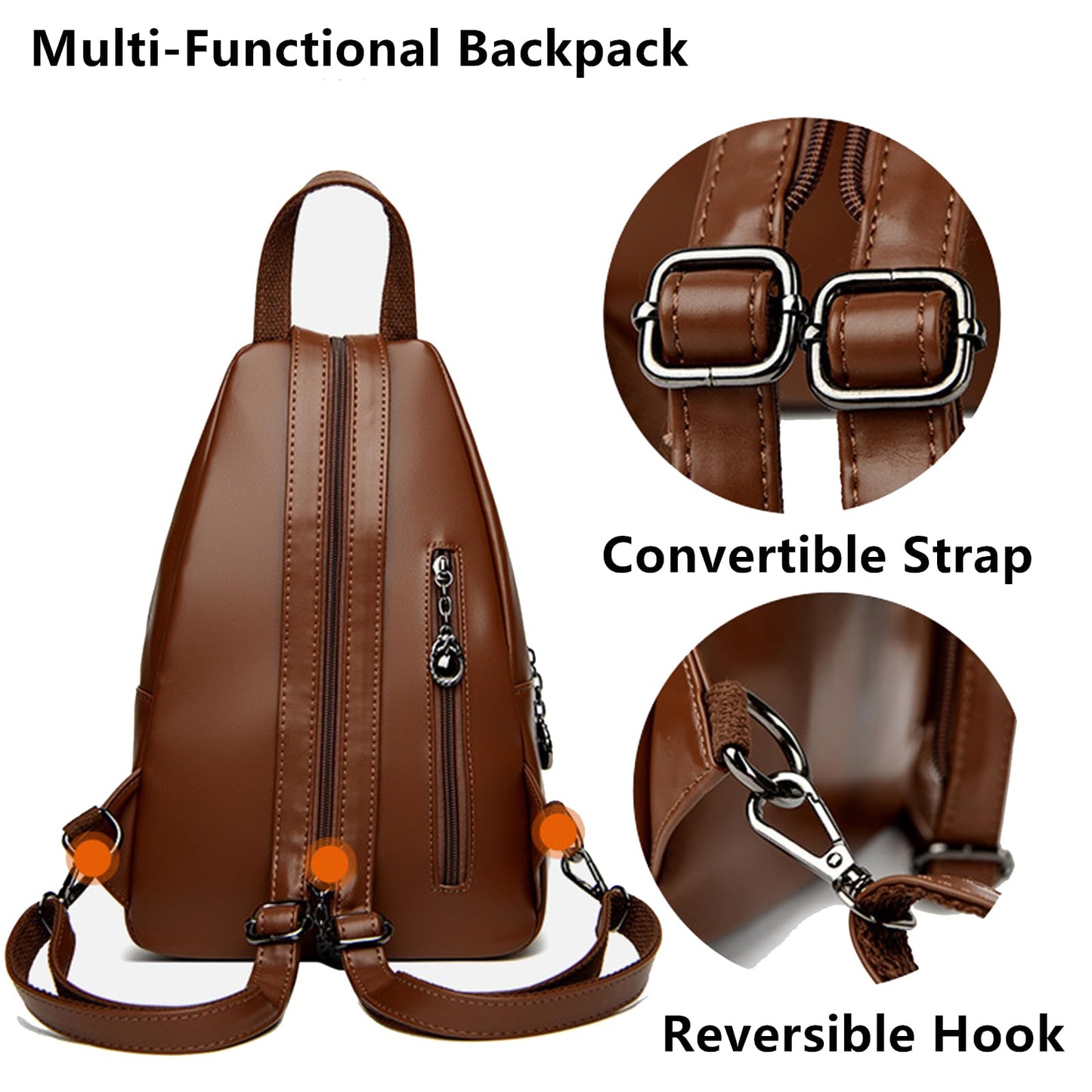O-TBOST Genuine Leather Sling Bag for Women Convertible Backpack Purse Crossbody Bag Travel Casual Daypack (Brown-1)