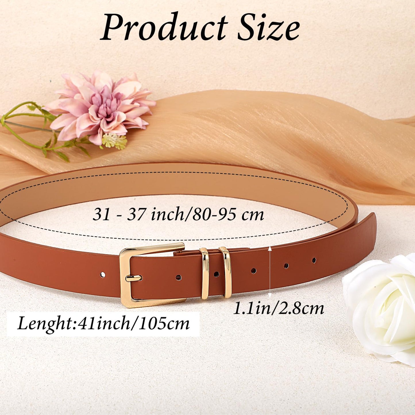 Ckhoid 8 Pcs Womens Leather Belts for Jeans Pants Dresses Fashion Skinny Waist Belts for Women with Gold Buckle (4 Colors)