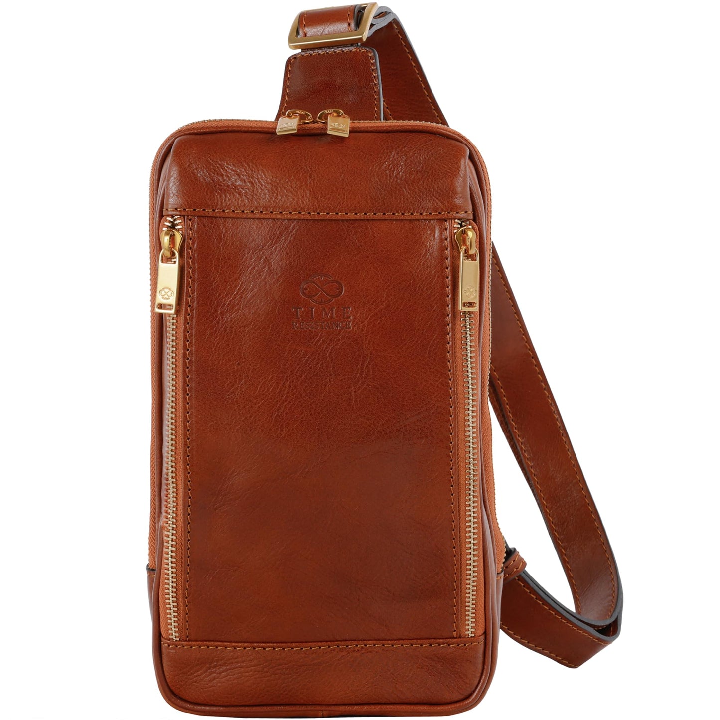 Time Resistance Leather Crossbody Bag - Sling, Messenger Bag for Men and Women - Handmade Shoulder Backpack (Cognac Brown)