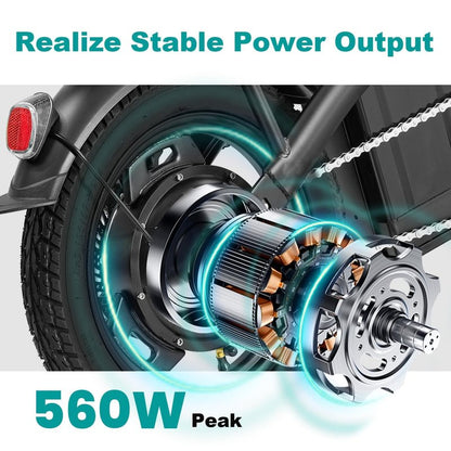Electric Bike for Adults and Teens, Folding Ebike,Commuter City Foldable E Bike with 560W Motor and 48V 10Ah Battery, 24 MPH Speed Pedals Assist, Dual Disc Brakes,14" Compact Electric Bicycle