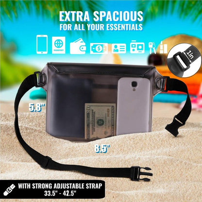 AiRunTech Waterproof Pouch with Waist Strap (2 Pack) | Beach Accessories Best Way to Keep Your Phone and Valuables Safe and Dry | Perfect for Boating Swimming Snorkeling Kayaking Beach(Grey+Yellow)