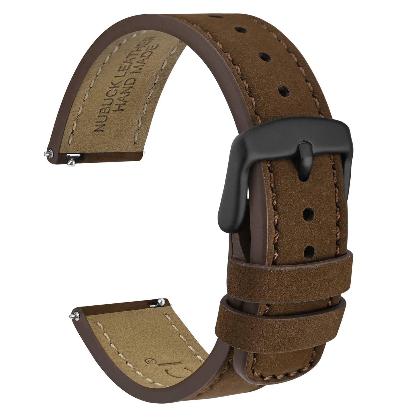 WOCCI 18mm Retro Leather Watch Band for Men and Women, Quick Release Replacement Strap with Black Buckle (Dark Brown)