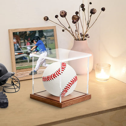 LuxRound 2-Pack Acrylic Softball Display Case with Wooden Base - Clear UV Protective Box for 12" Official Softball, Autographed or Collectible Ball, Dust Proof Tabletop Showcase