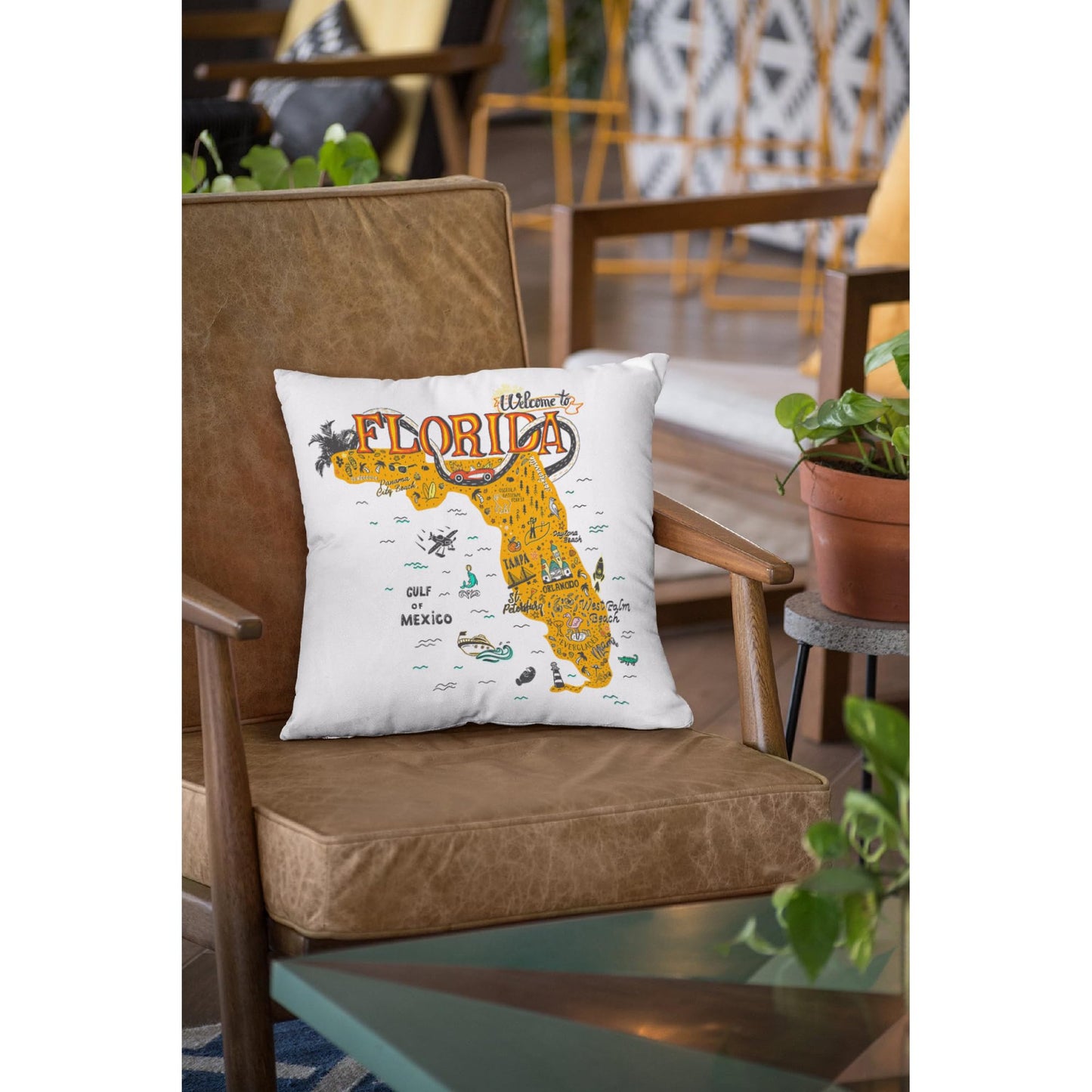 Jiaopenyou Throw Pillow Cover 20x20 Inch,Florida Orlando State Throw Pillow Case,Home Decor Cushion Covers for Sofa Living Room Couch Bed
