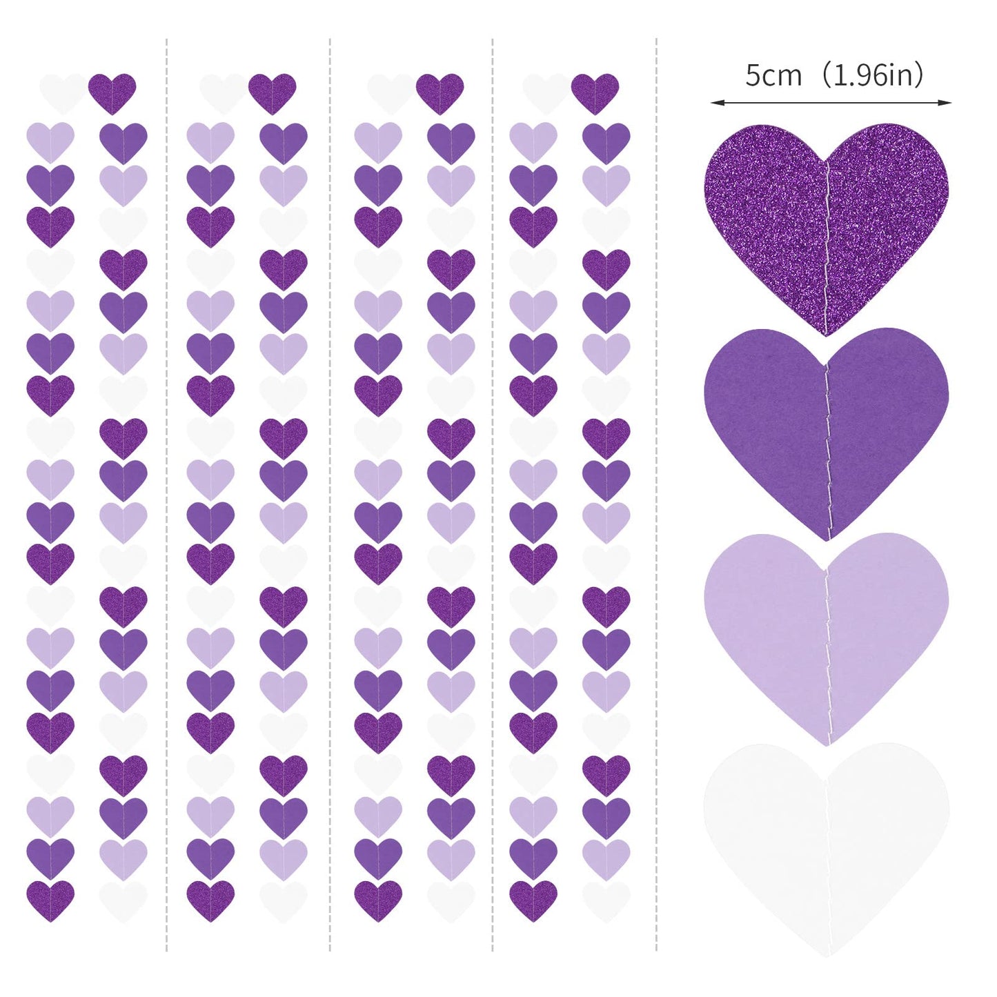 Purple Party Decoration Heart-Garland - 52Ft Purple Lavender White Streamers Birthday Banner Baby Bridal Shower Wedding Engagement Bachelorette Graduation Decorations Lasting Surprise